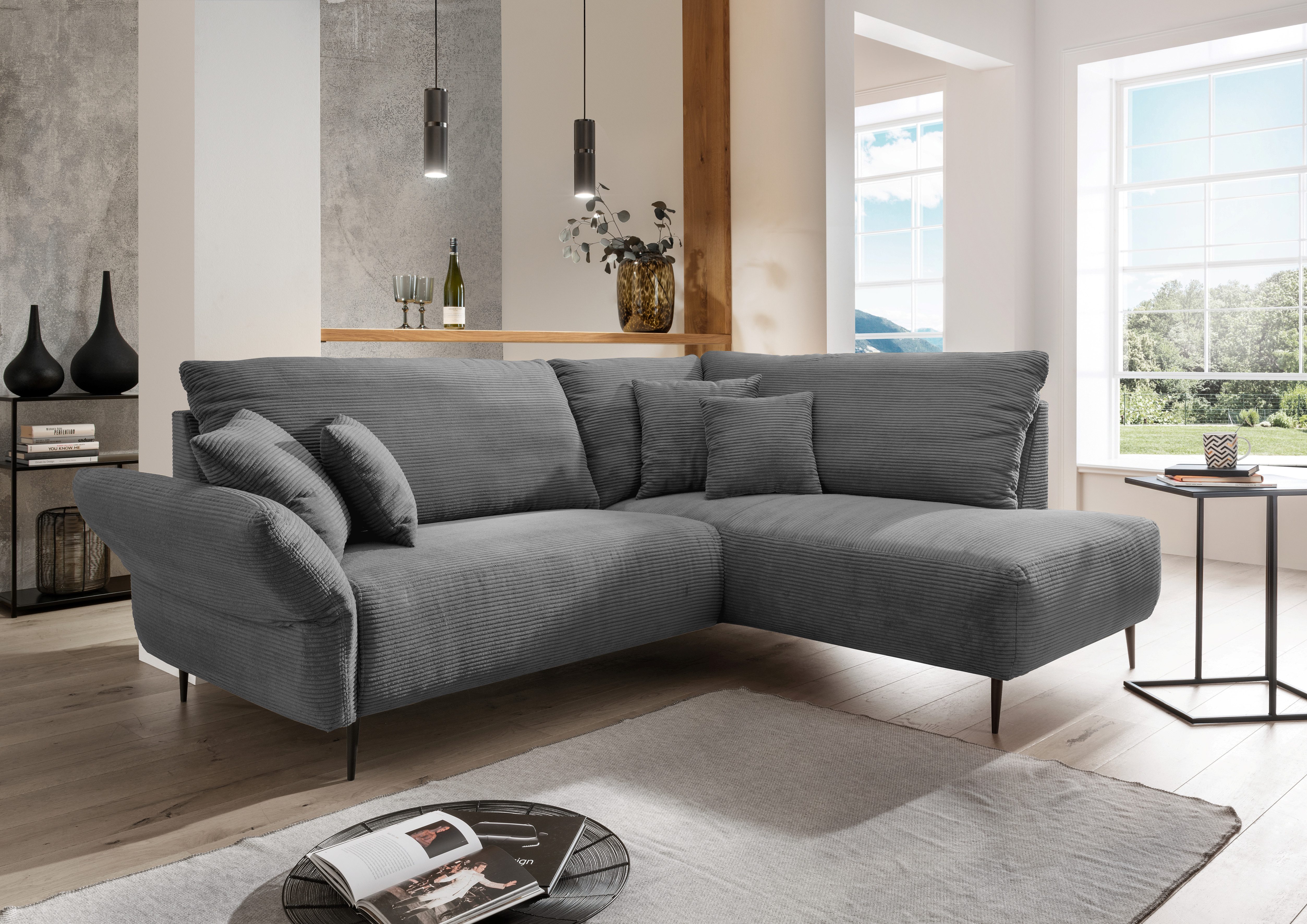 Home affaire Ecksofa Lazio modern und bequem, schmale Armlehnen, tolle Detailverarbeitung, zwei verschiedene Fußfarben wählbar
