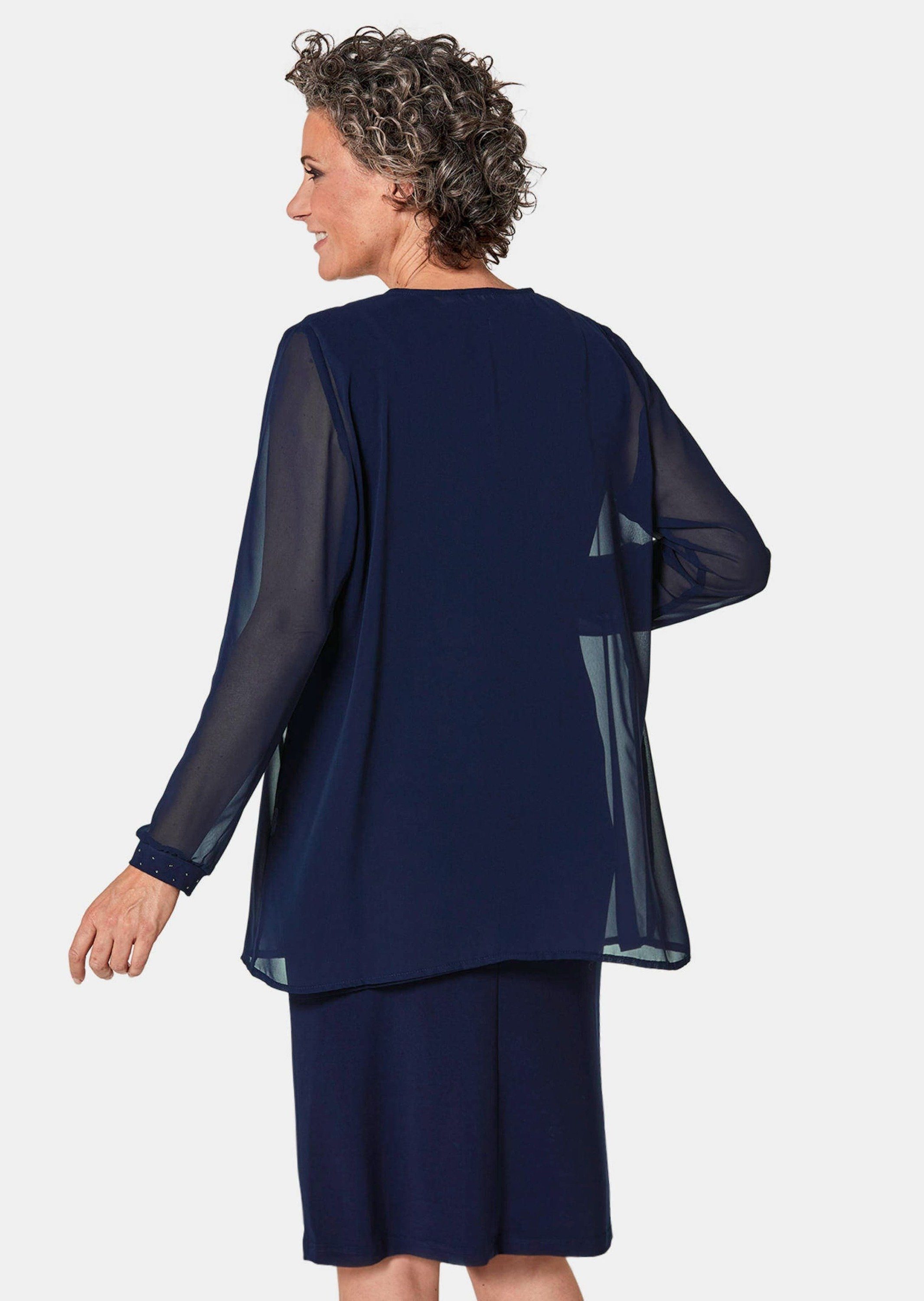 GOLDNER Jerseykleid Kurzgröße: Edles Jerseykleid mit Chiffonjäckchen Chiffonjacke mit Langarm und Midikleid mit Rundhals und Knielänge