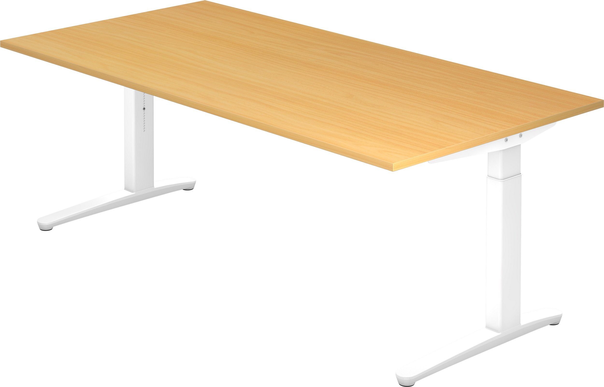 bümö Schreibtisch Schreibtisch Serie-XB, Rechteck: 200 x 100 cm - Dekor: Buche - Gestell: Weiß