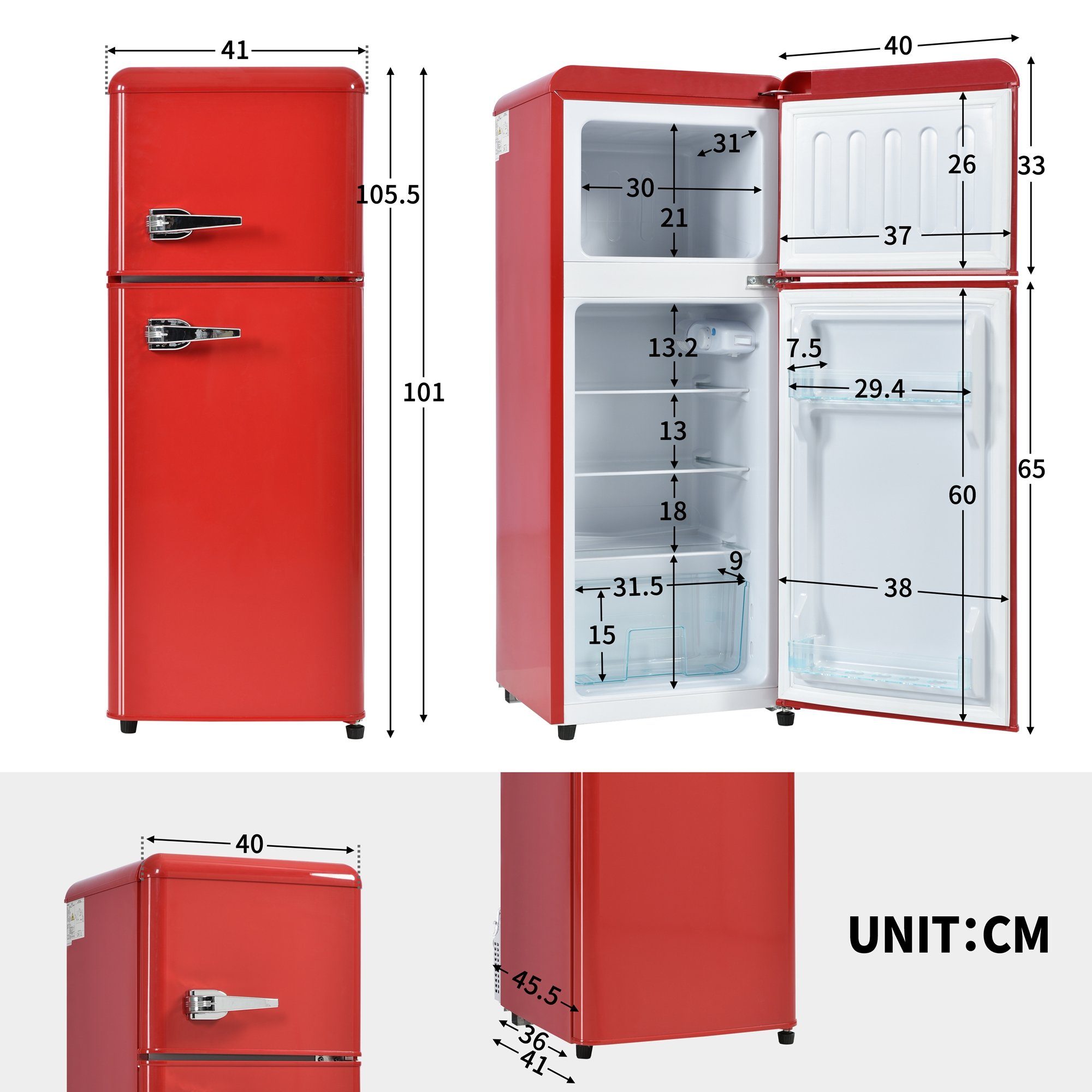 Kühlschrank Docrooup cm 41 cm breit BDC-102, hoch, 101 Rot