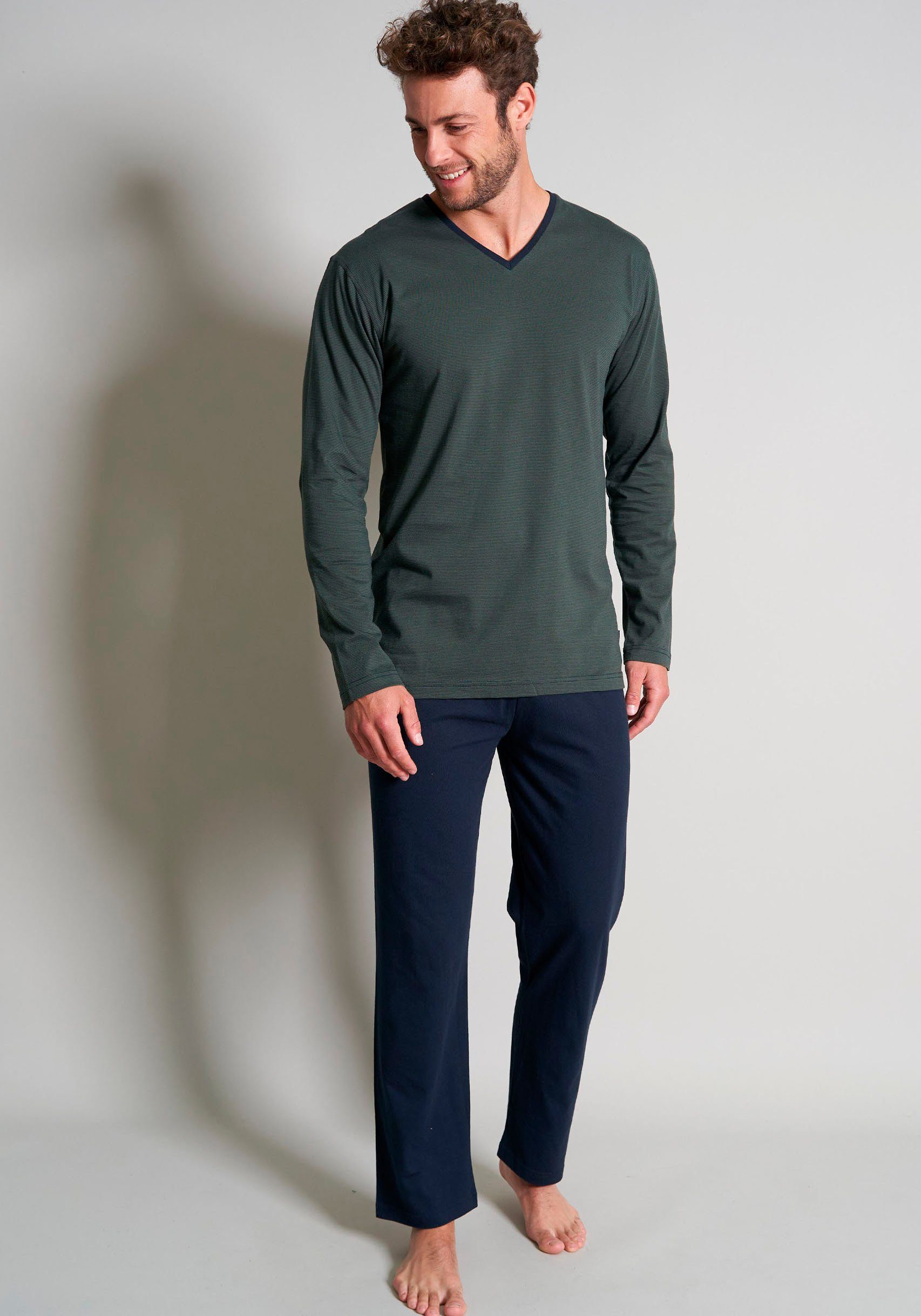 TOM TAILOR Pyjama Nevada (2 tlg) Streifendesign, Langarm, V-Ausschnitt, lange Hose, atmungsaktiv