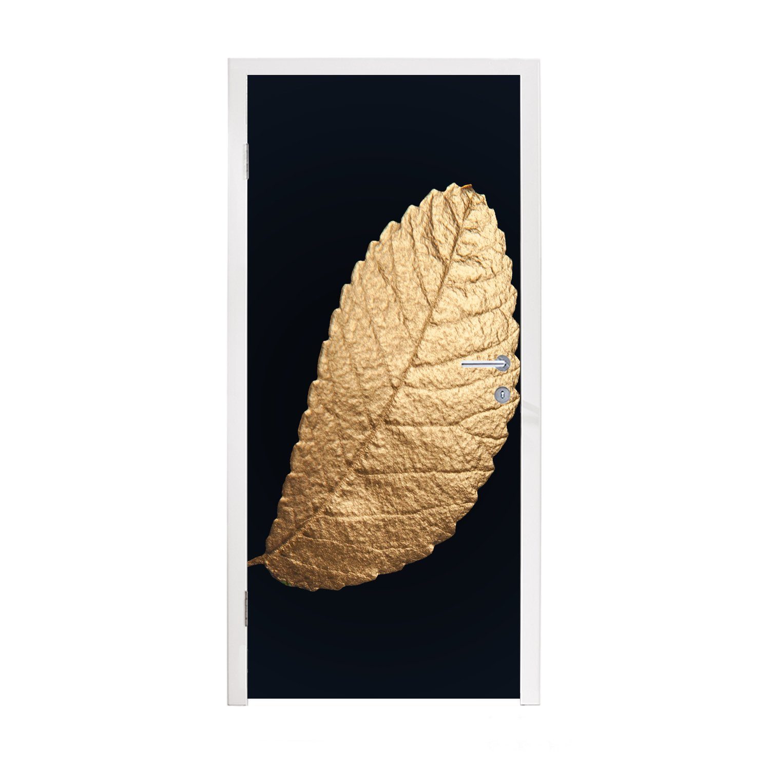 MuchoWow Türtapete Gold - Blätter - Schwarz - Pflanzen - Luxus - Natur, Matt, bedruckt, (1 St), Fototapete für Tür, Türaufkleber, 75x205 cm