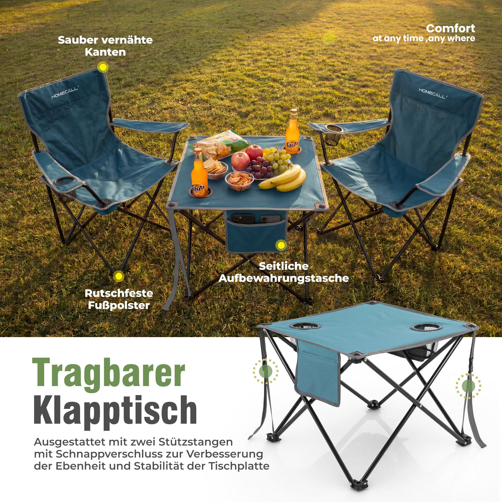 HOMECALL Campingstuhl Campingtisch mit Stühlen Klappstuhl Camping Faltstuhl Picknicktische (Rutschfest & Wetterfest, für Camping, Picknick, Angeln, 1 St), Falts – Bild 4 von 5