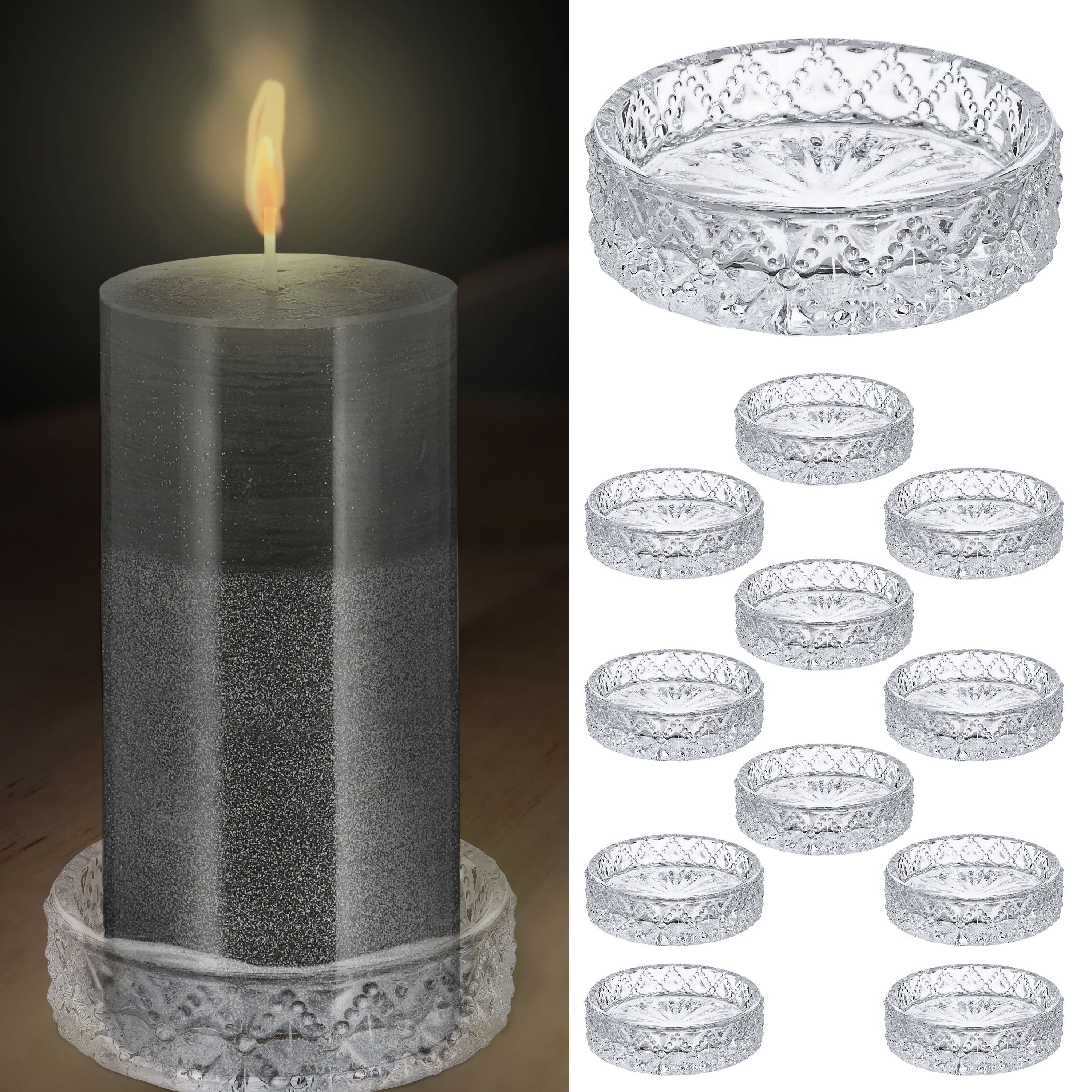 CEPEWA Teelichthalter Kerzenhalter 12er Set mit Prägung Ø10cm. € 19,95