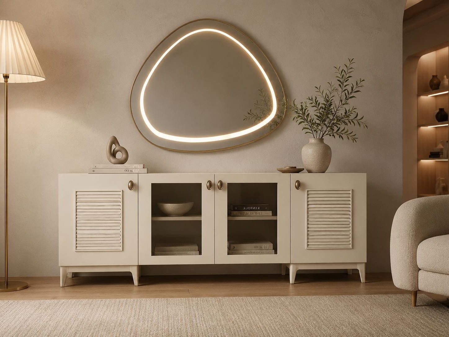 Xlmoebel Buffetaufsatz Beiges modernes Sideboard aus Holz – stilvoll und geräumig, Made in Europa