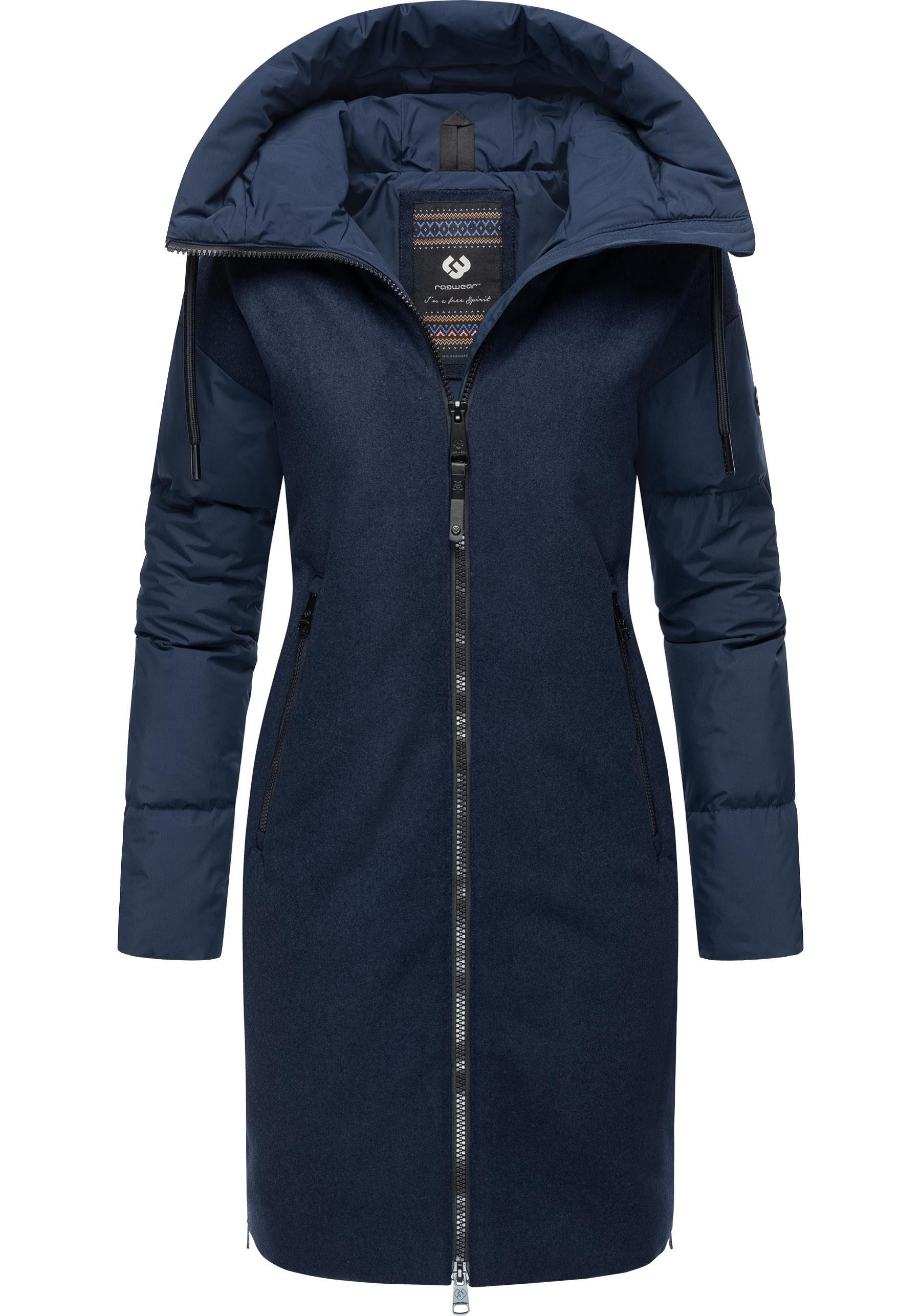 Ragwear Wintermantel Jumana Damen Mantel aus modernem Materialmix mit Kapuze