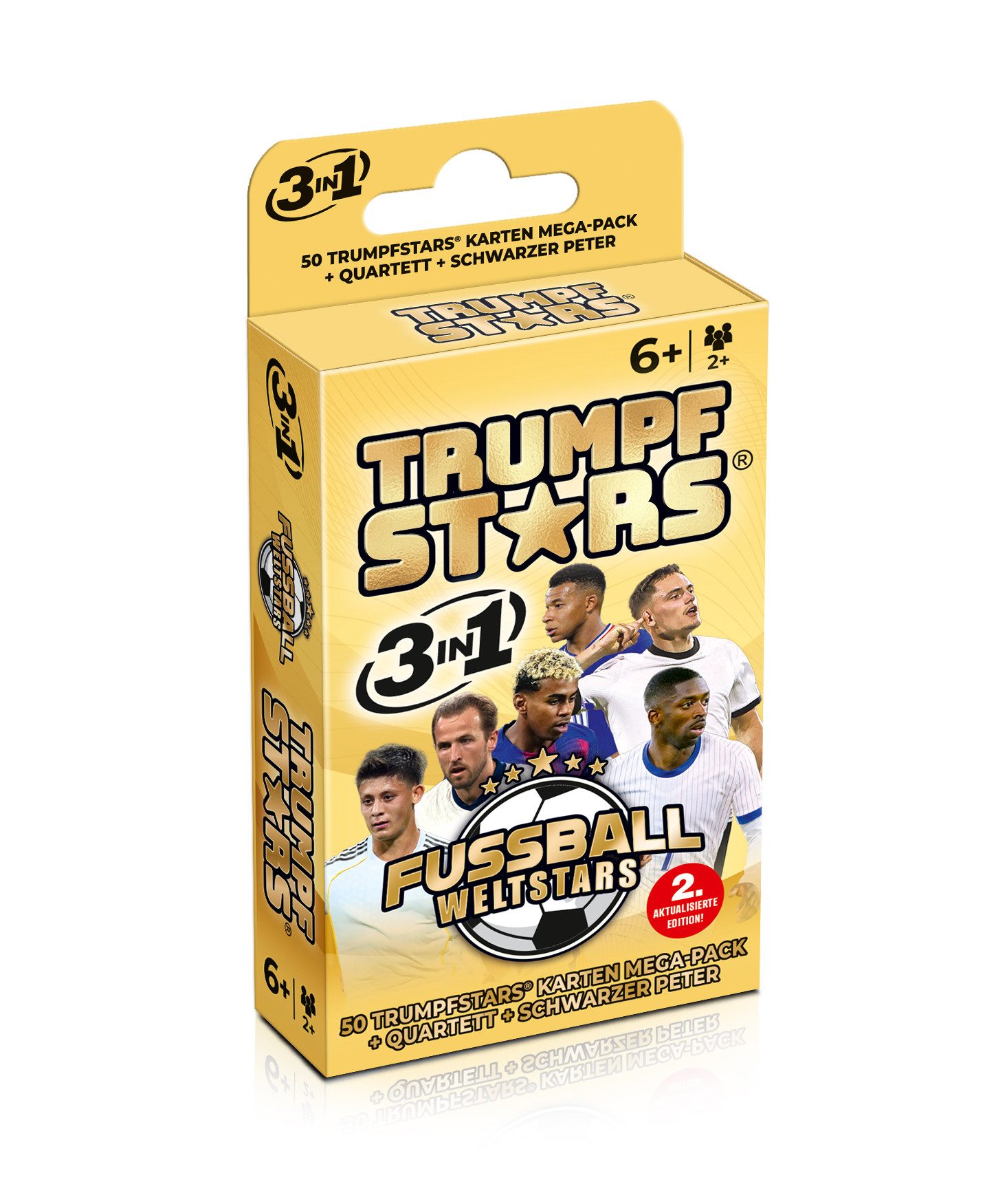 Gomazing Spiel Trumpfstars: Fussball Weltstars 3in1, Kartenspiel, Trumpfspiel, Quartett und SchwarzerPeter