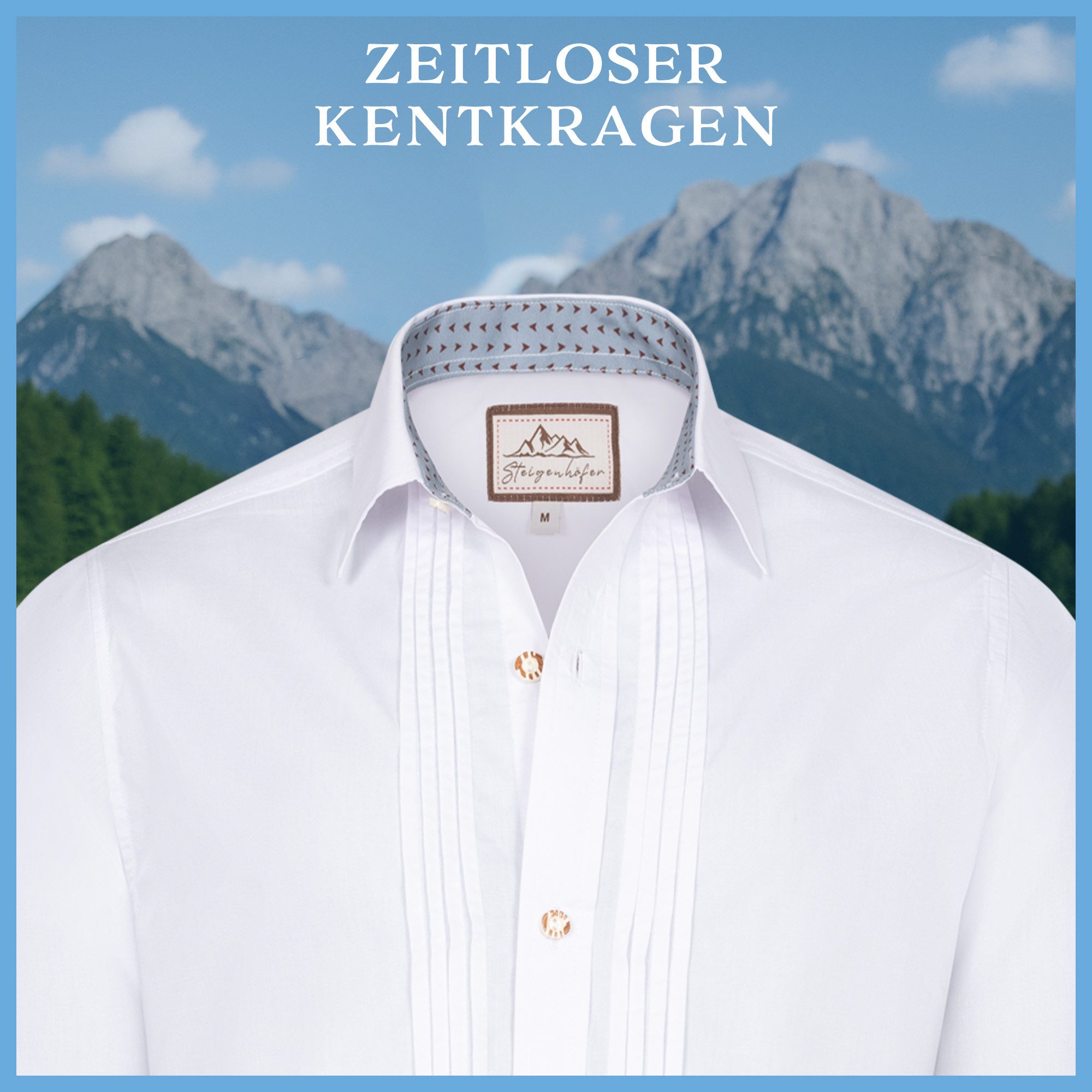 Steigenhöfer Manufaktur Trachtenhemd Langarm - Victor - Herren Hemd mit Kentkragen & Hornoptik-Knöpfe Traditionell bayrisches Hemd mit angenehmen Tragekomfort - Oktoberfest