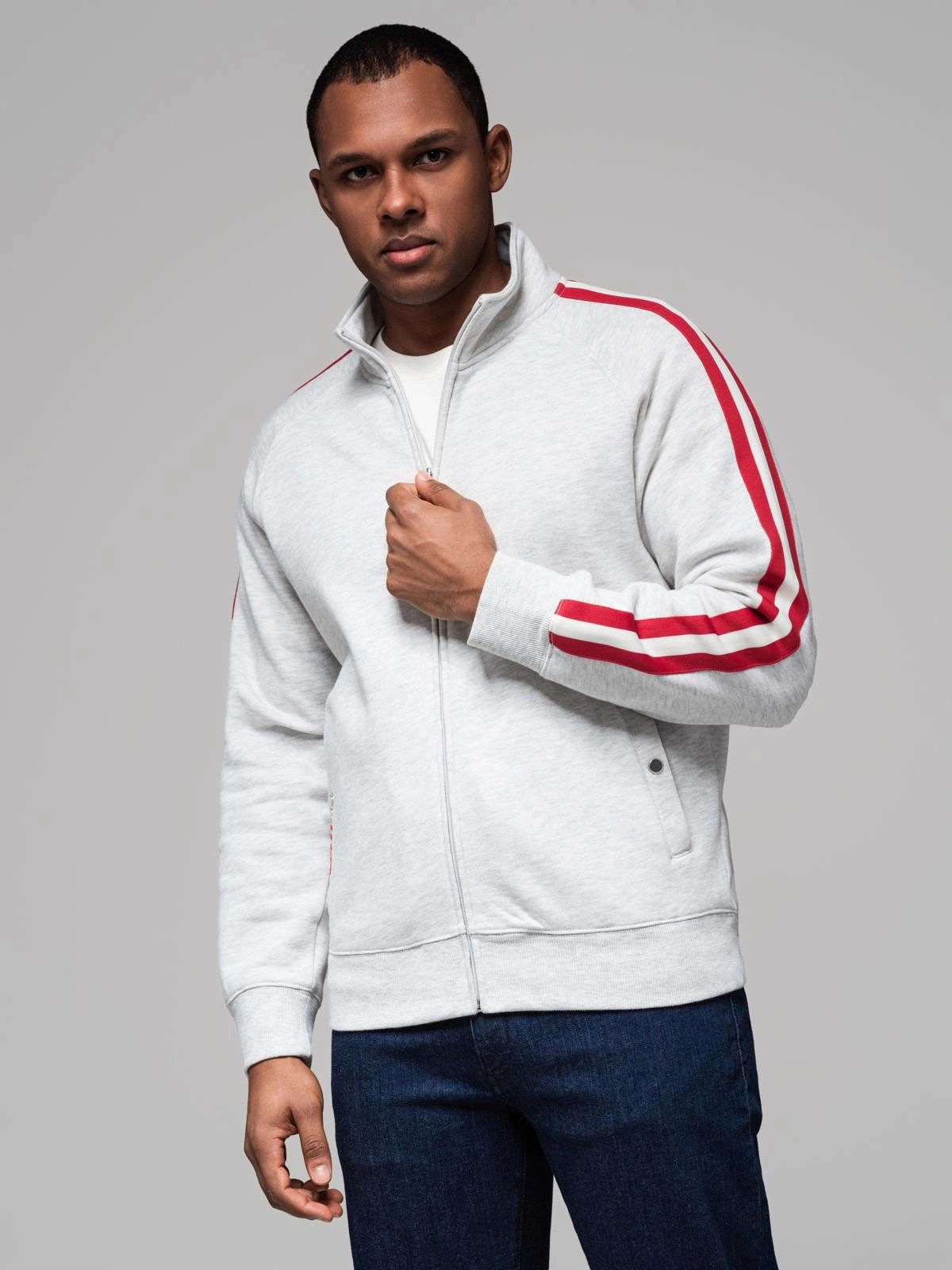 OMBRE Sweatjacke Herrensweatshirt mit hohem Kragen und Streifen günstig online kaufen