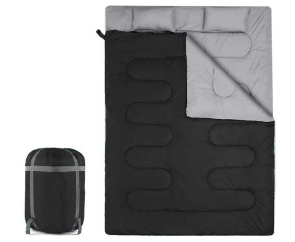 cocosity Biwaksack Geeignet für TOMSHOO Winter-Paar-Doppel-Schmutz-Warmschlafsack, Daunenschlafsack mit Kissen, aus wasserdichtem 190T Polyester, schwarz