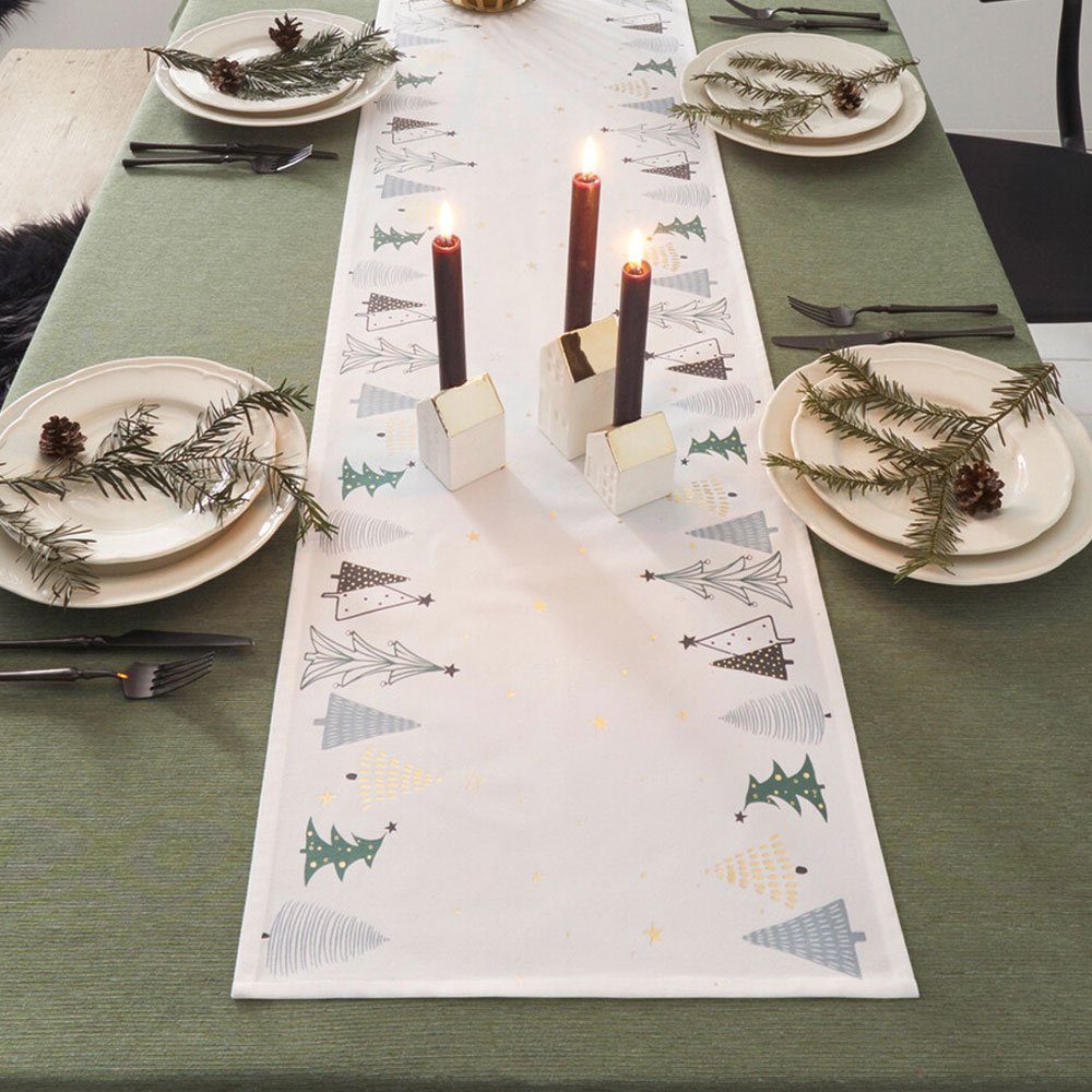 Home-trends24.de Tischläufer Tischläufer Weihnachten Tannenbaum Weiß Modern  Tischdecke Tischband
