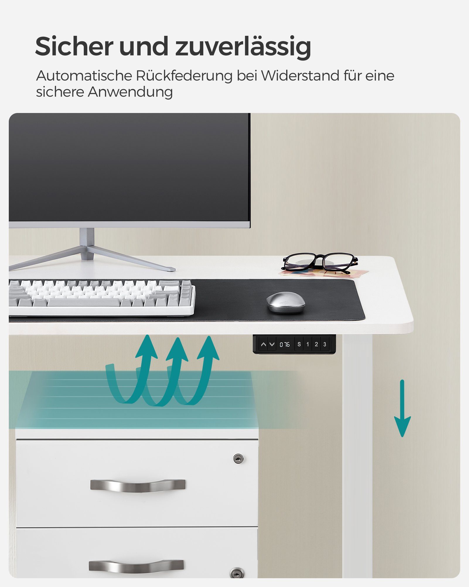 USB Weiß | höhenverstellbar Weiß elektrisch Bürotisch Schreibtisch 120/140cm, | Weiß SONGMICS