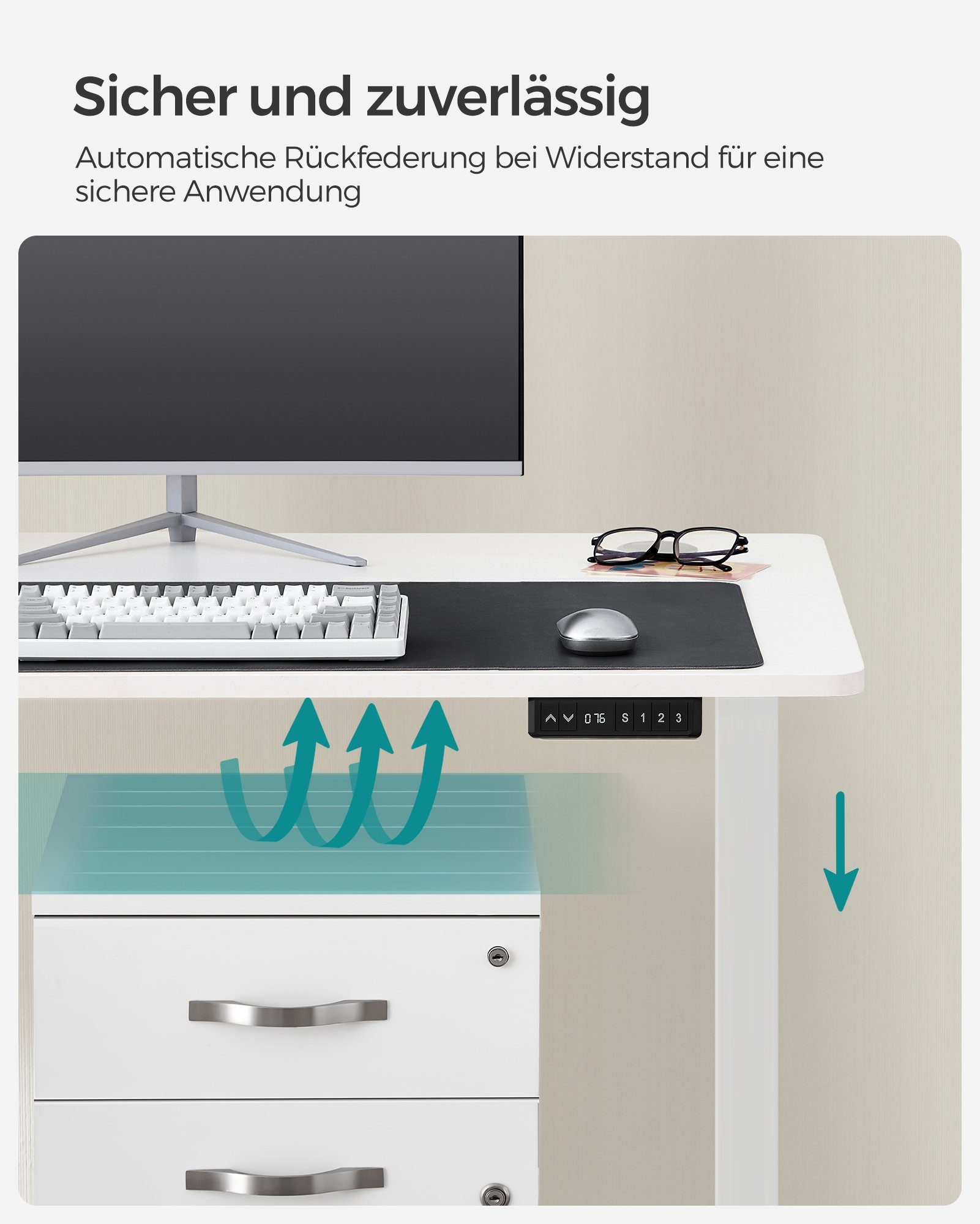 Bürotisch Weiß Schreibtisch | | elektrisch SONGMICS höhenverstellbar 120/140cm, Weiß USB Weiß