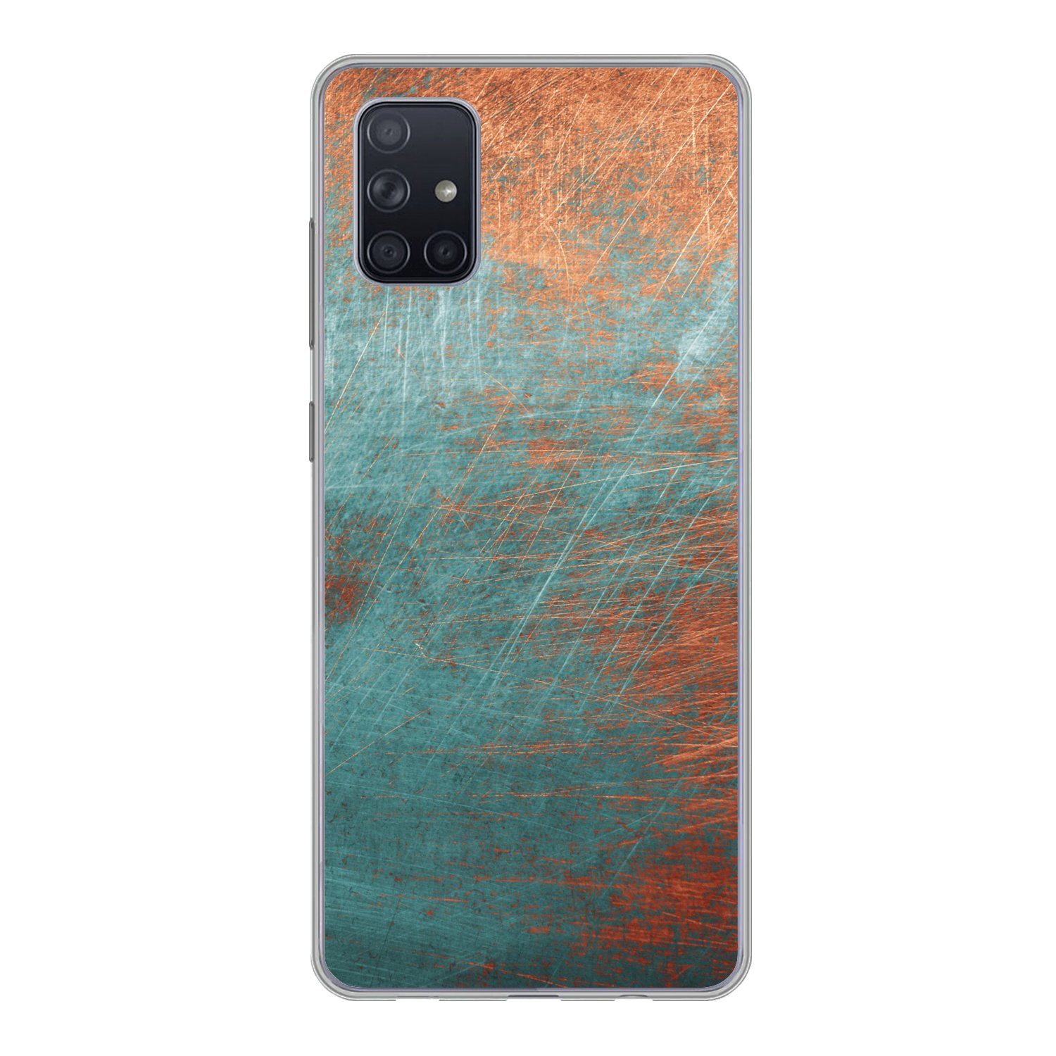 MuchoWow Handyhülle für Samsung Galaxy A71 Metall - Rost - Bronze - Blau - Abstrakt - Stru, Phone Case, Silikon, Schutzhülle Dünn