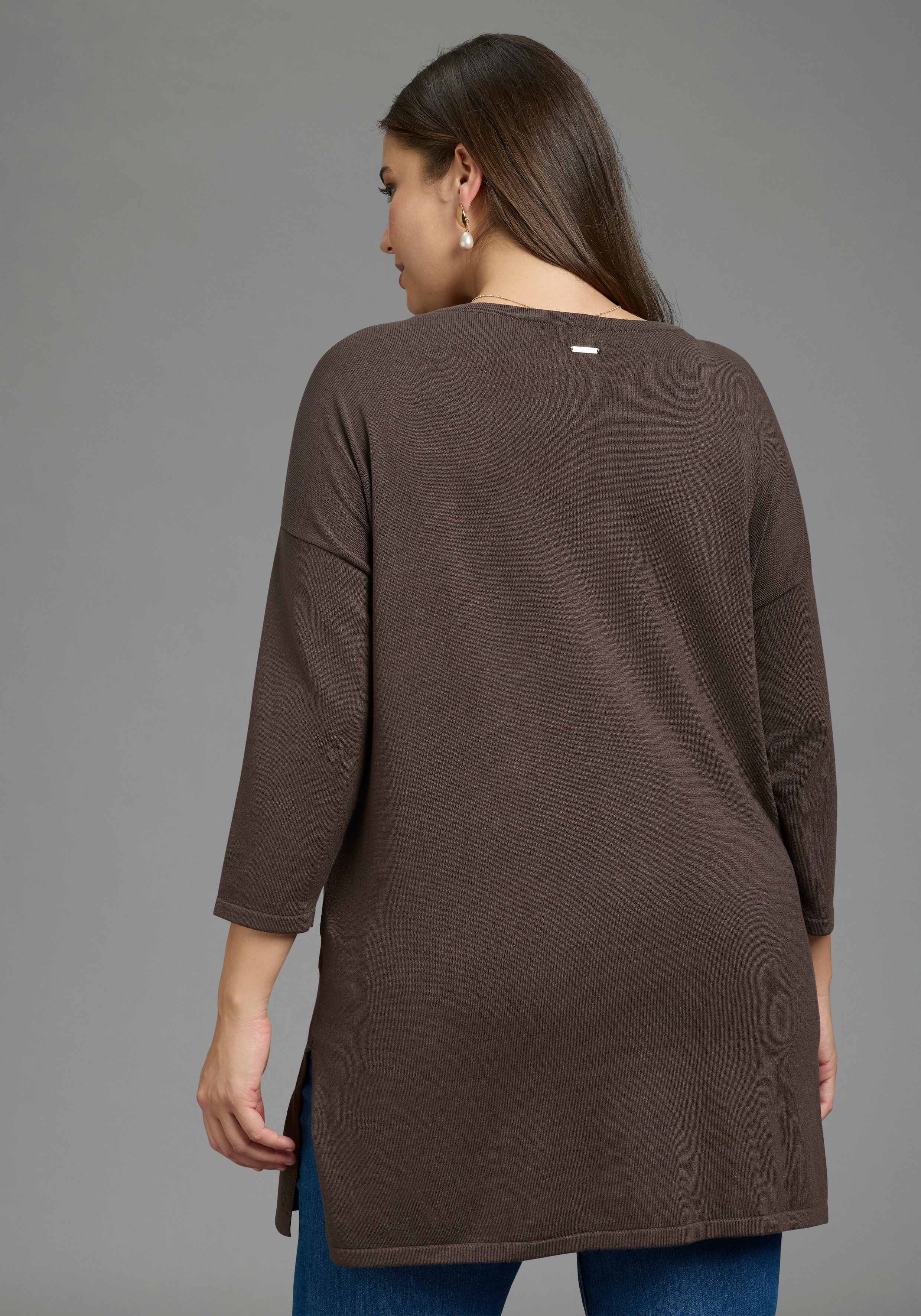 Laura Scott CURVE Longpullover Große Größen aus fließendem Feinstrick mit seitlichem Schlitz