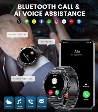 FoxBox Herren's Militär 5 ATM Wasserdichter Fitness Tracker 400 mAh Smartwatch (1,43 Zoll, Android/iOS), mit Anruf Tätigen/Annehmen Herzfrequenz Kalorien Sport modus