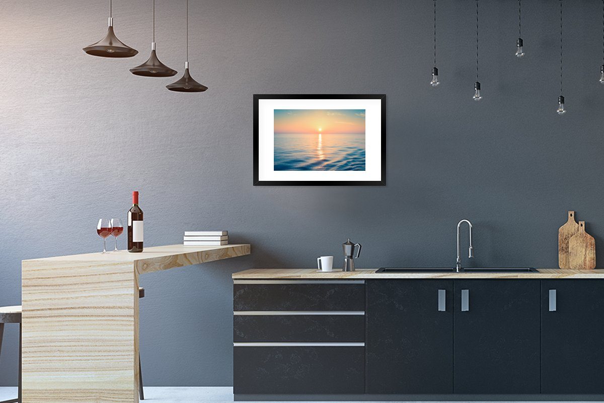 MuchoWow Poster Sonne - Meer - Farben, (1 St), mit Rahmen, Kunstdruck, Gerahmtes Poster, Schwarzem Bilderrahmen