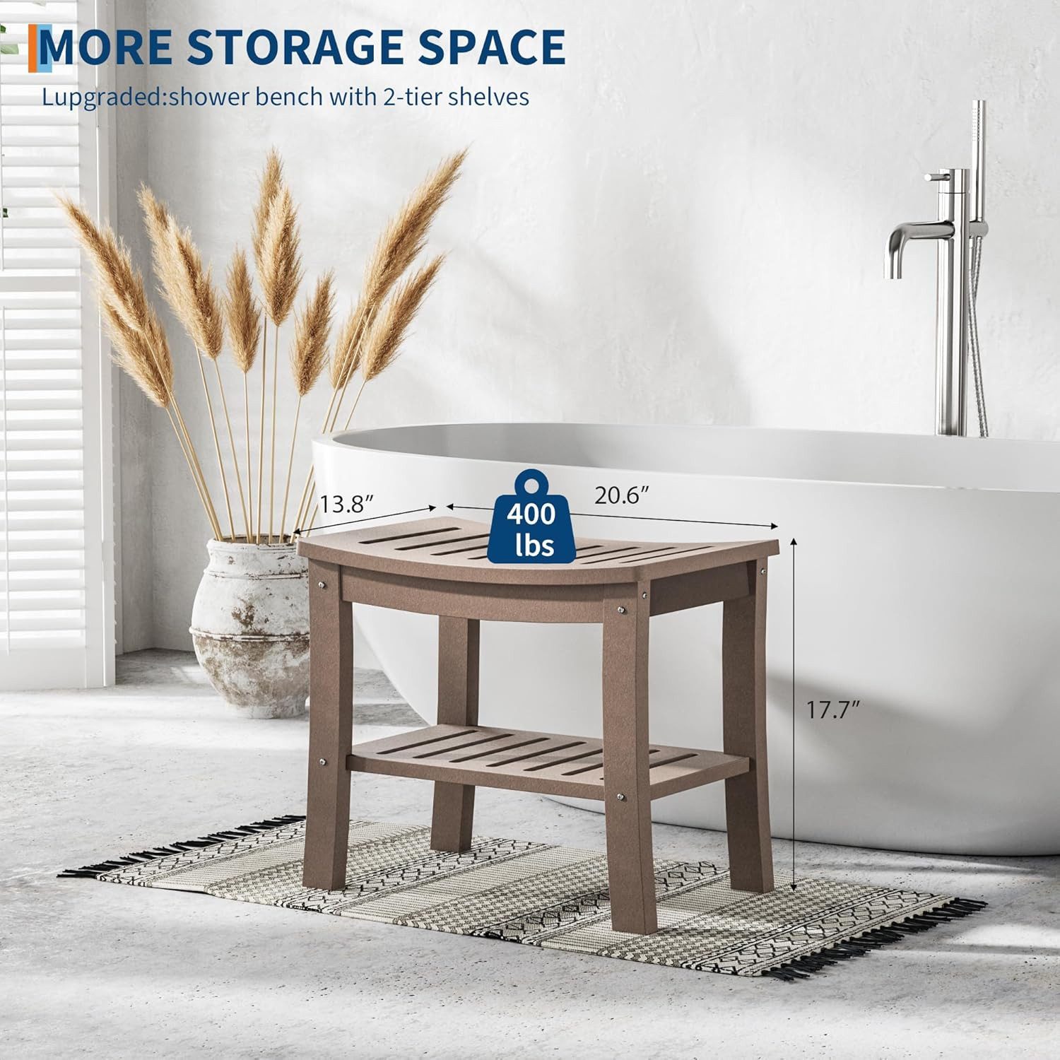 GarveeMore Dusch- und Badhocker aus HDPE mit Ablage,wasserdichter Duschbank,Duschhocker, für Badezimmer, Badewanne, Stützen