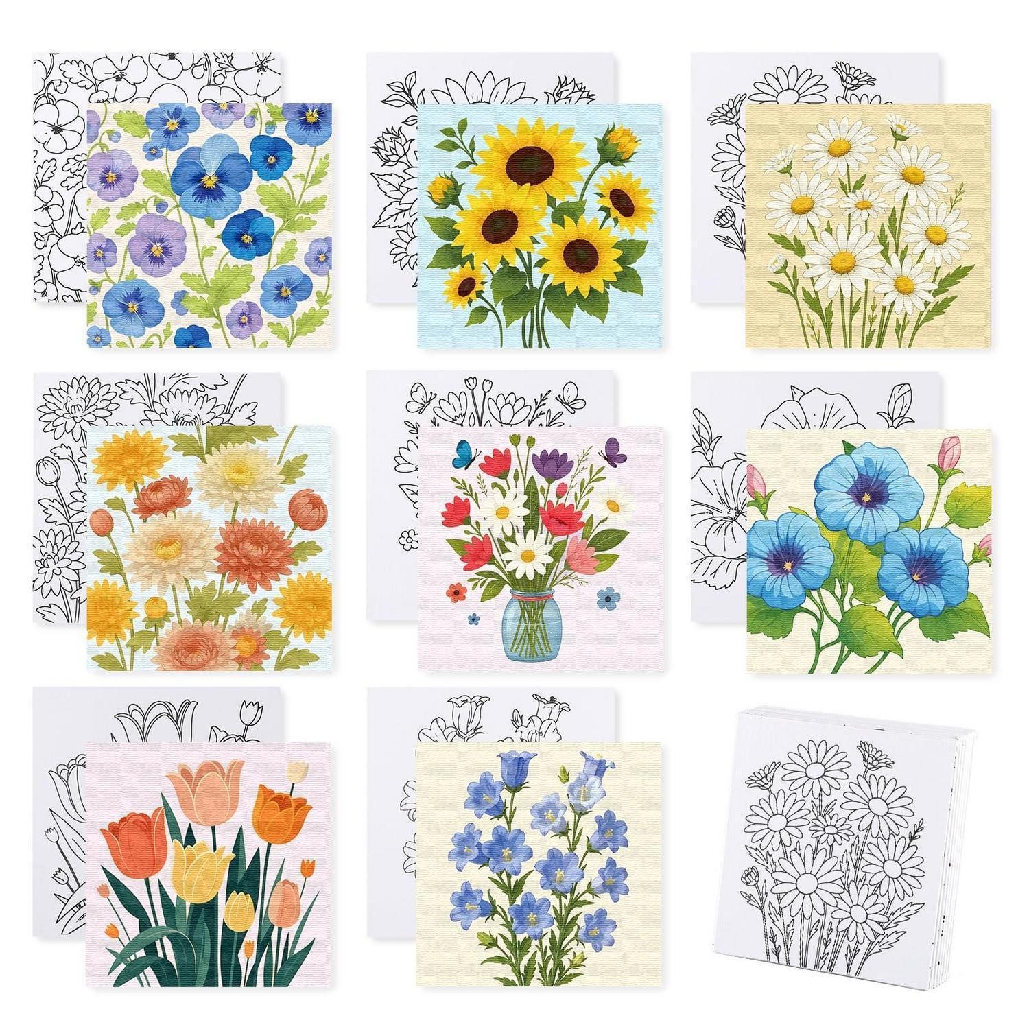 LuxusKollektion Kreativset Malvorlagen Leinwand Set 8er Blumig 20x20cm Anfänger