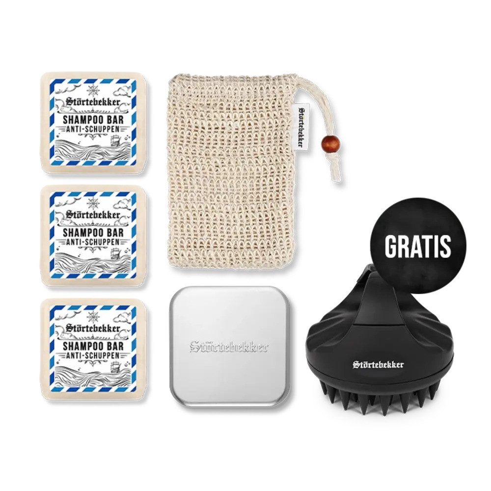 Störtebekker Festes Haarshampoo x 3 - Duschset Hair inkl. GRATIS Scalp Brush