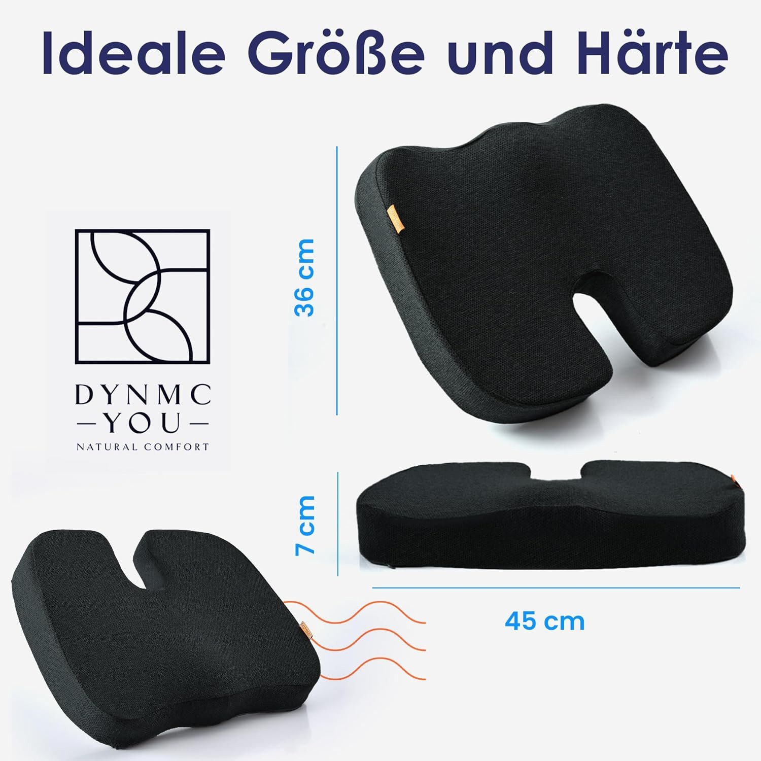 DYNMC you Sitzkissen Bürostuhl – Steißbeinkissen für Rücken & Gesäß, Donut-Kissen mit Memory Foam – Rutschfest – Ergonomisch - 45x32x10 cm
