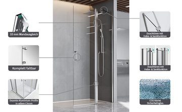 GOEZES Walk-in-Dusche Duschwand Duschabtrennung Glas Duschtür Falttür, Sicherheitsglas mit NANO, (Duschtrennwand, mit Stabilisator), Easy Clean, Rechts-und Links montierbar