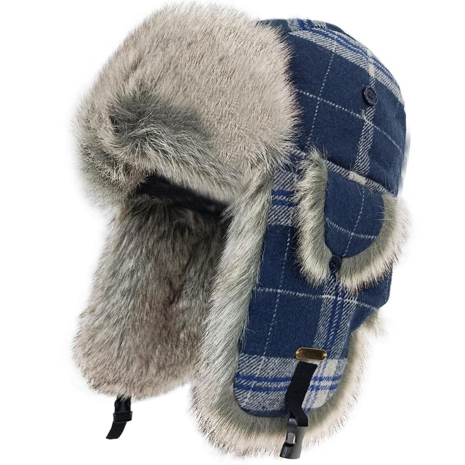 LuxusKollektion Ohrenmütze Trapper Mütze Blau-Grau S-M (1-St)
