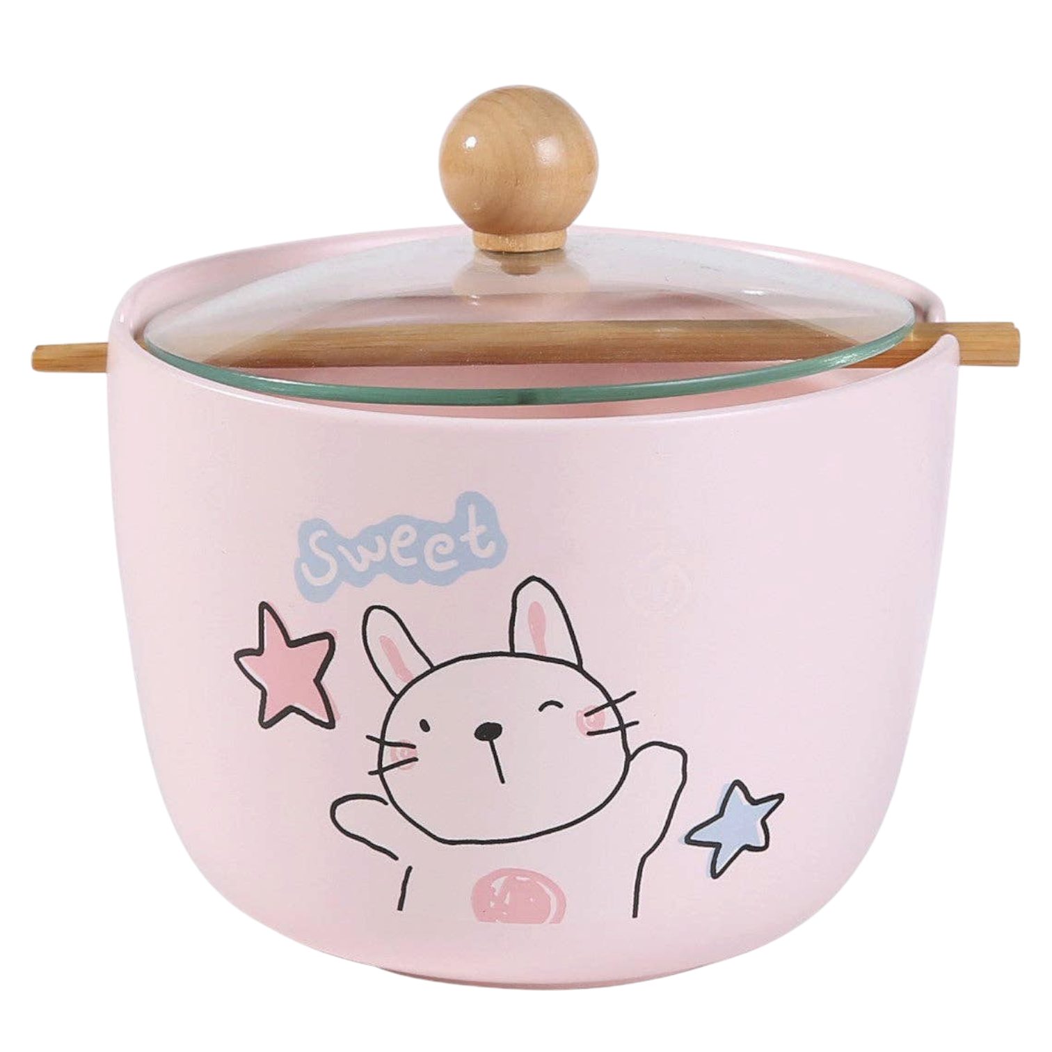 Dark-Desires Suppenschüssel Kawaii „Sweet Rabbit“ Ramen-Bowl mit Glasdeckel und Essstäbchen