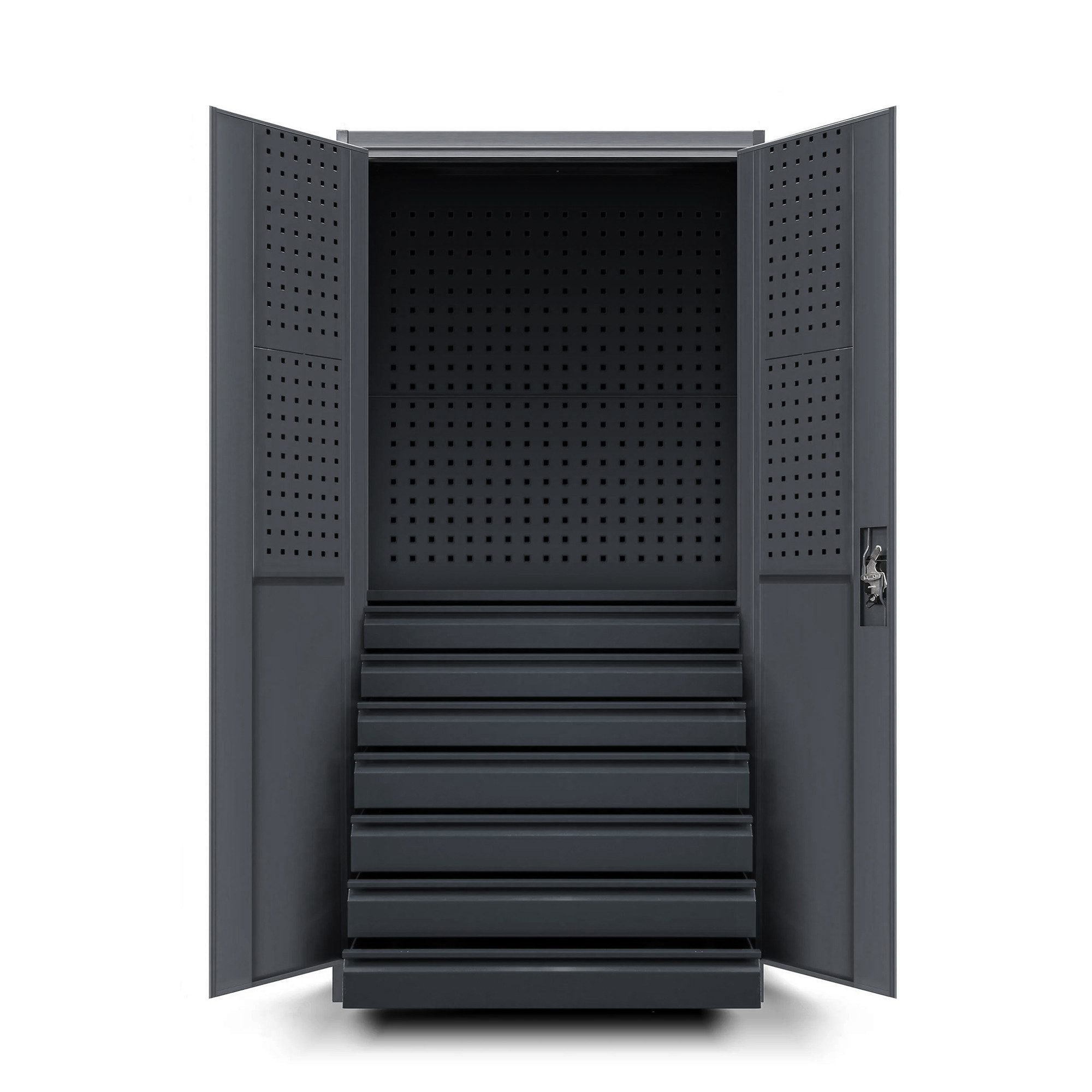 Jan Nowak Werkzeugschrank Metall Werkstattschrank 92 cm DAREK 5 Böden abschließbar Stahl (Stahl 0,8 mm 185 x 92 x 50 cm perforierte Türen PZH) Garagenschrank perforiert Schloss 2 Schlüssel robust 5 Farben