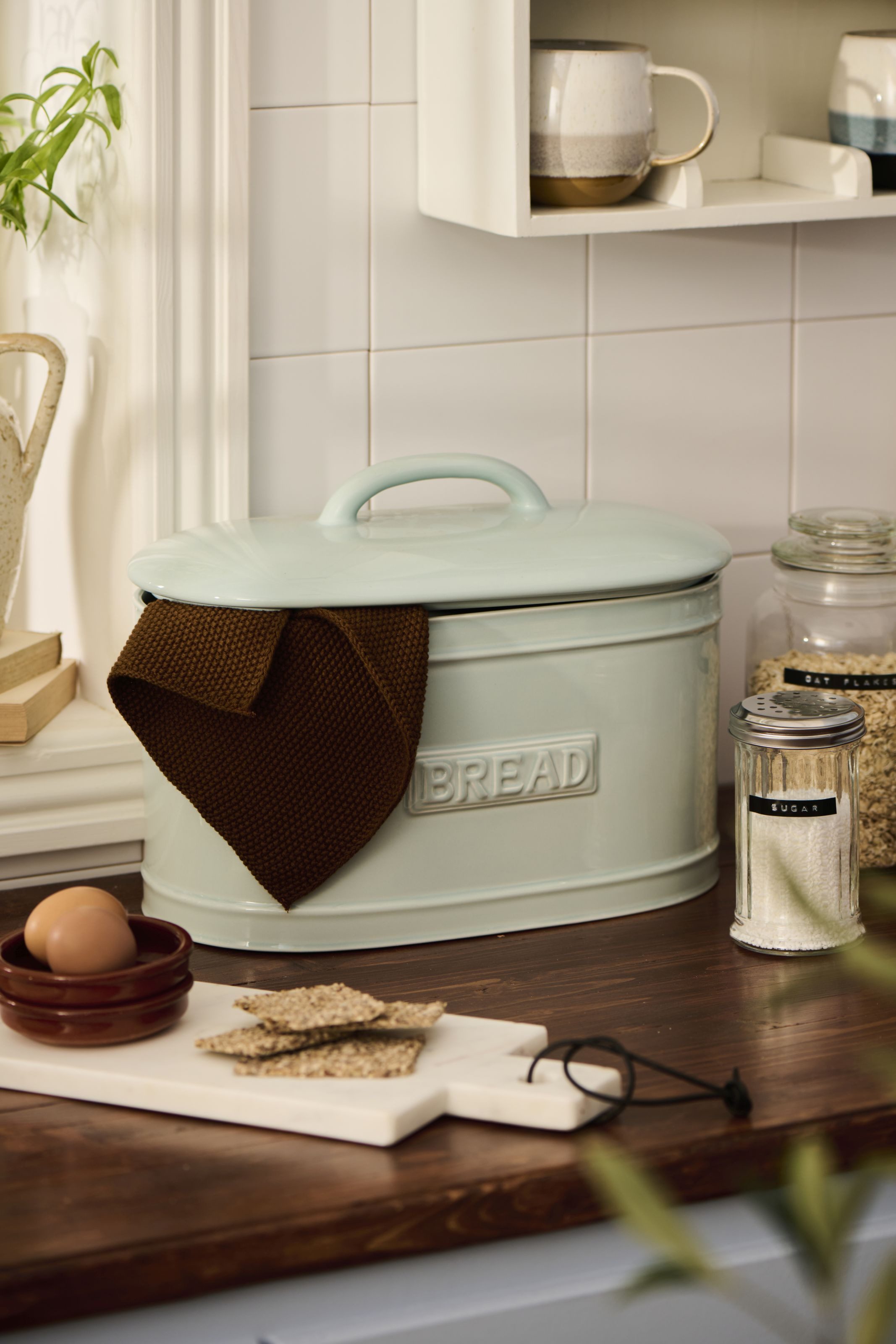 Ib Laursen Brotkasten Ib Laursen - Brotkasten Brotbox Brottopf Keramik Hellblau Oval Retro