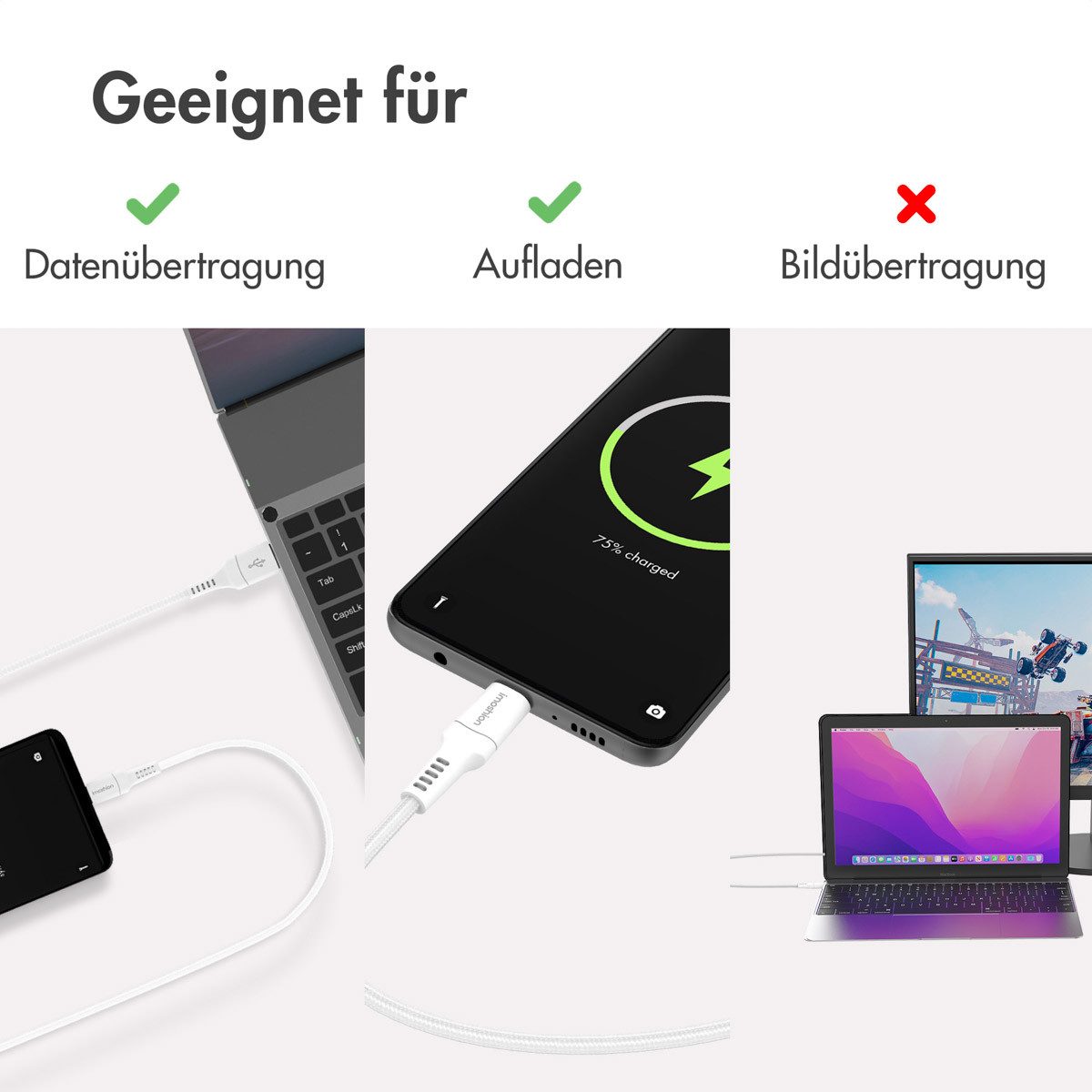 imoshion imoshion Braided USB-C-zu-USB-A Kabel - 2 Meter - Weiß USB-Kabel