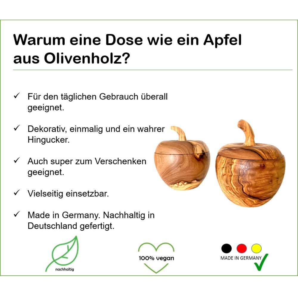 Olivenholz-erleben Aufbewahrungsdose in Form eines Apfels aus echtem Olivenholz (1 St), Charmante Apfelform aus massivem Olivenholz – dekorativ & funktional – Bild 4 von 5