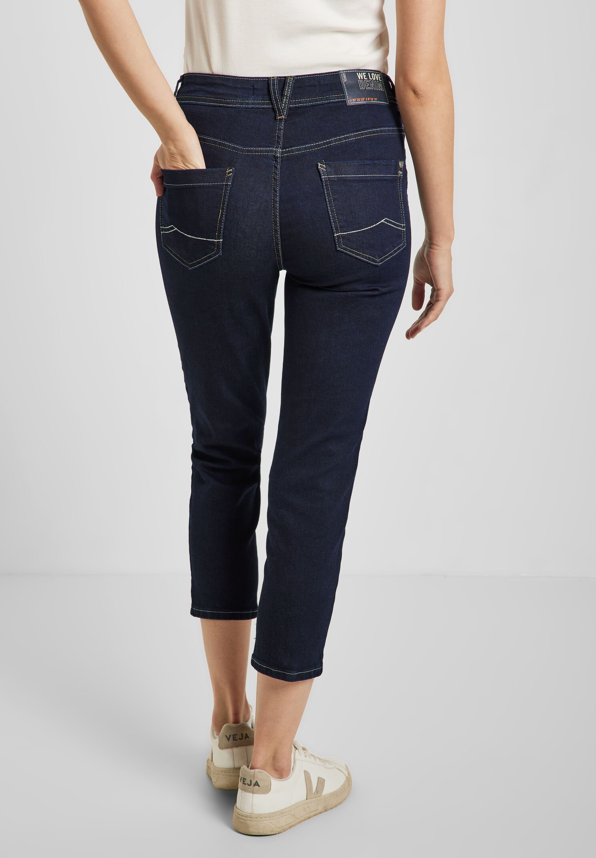 Cecil Rinsed Waschung, Slim-fit-Jeans 5-Pocket-Style, Kontrastnähte Dunkelblaue