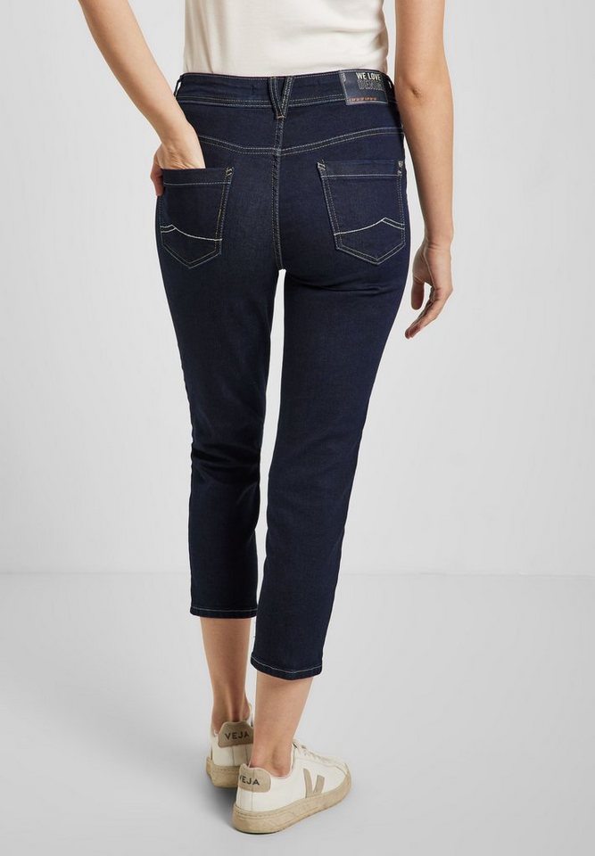 Cecil Slim-fit-Jeans 5-Pocket-Style, Dunkelblaue Rinsed Waschung,  Kontrastnähte