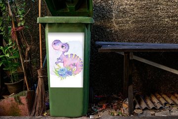 MuchoWow Wandsticker Kinderzimmer - Lila - Dinosaurier - Mädchen - Kinder - Rosa (1 St), Mülleimer-aufkleber, Mülltonne, Sticker, Container, Abfalbehälter