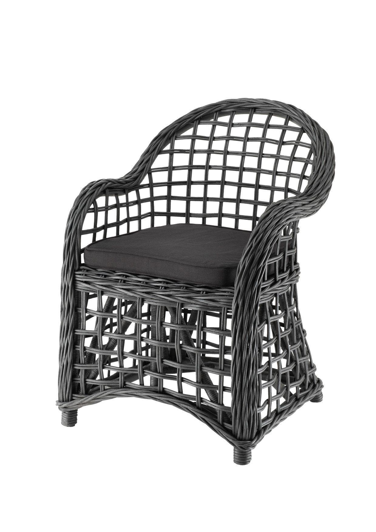 More2Home Rattanstuhl Rattan-Sessel NUSA, schwarz-washed, mit Kissen