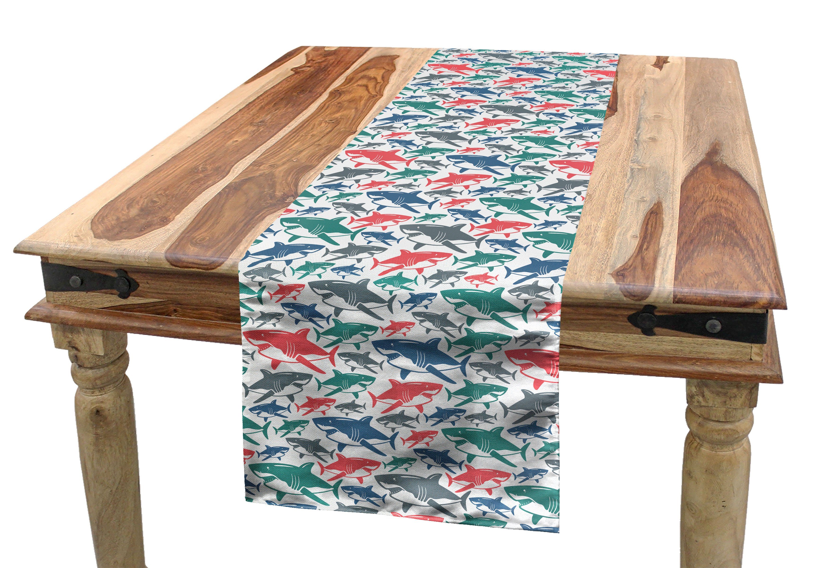 Abakuhaus Tischläufer Esszimmer Küche Rechteckiger Dekorativer Tischläufer, Fisch Bunte Shark Patterns