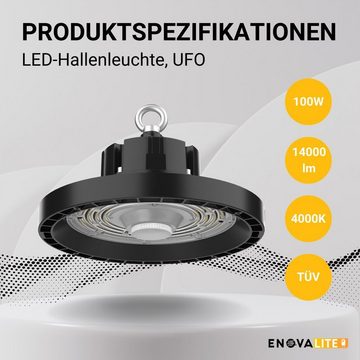 ENOVALITE LED Arbeitsleuchte LED-HighBay, Profi-UFO, 100W, 14000lm, 4000K (neutralweiß), IP65, TÜV, LED fest integriert, neutralweiß