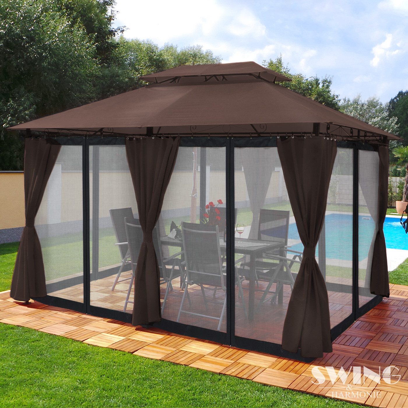 Swing&Harmonie Pavillon LED - Pavillon 3x4m Minzo Garten Pavillion, Solar Pavilion Gartenzelt Designer Pavilon