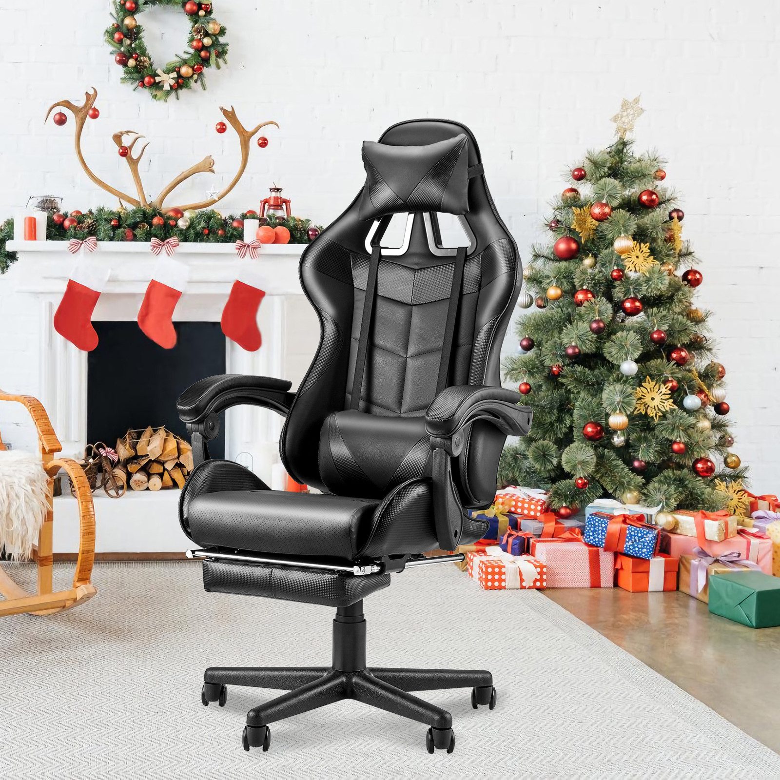 Ferghana Gaming-Stuhl Gaming Sessel mit Fußstütze,Kopfstütze,MassageLendenkissen (Packung), Ergonomisch Gaming Stuhl für Gamer YouTube Livestreaming Xbox