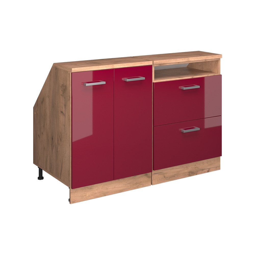 Vicco Kommode Rion, Rot Hochglanz/Goldkraft Eiche, 120 cm 2er Set Schrankkorpuss ... (2 St)