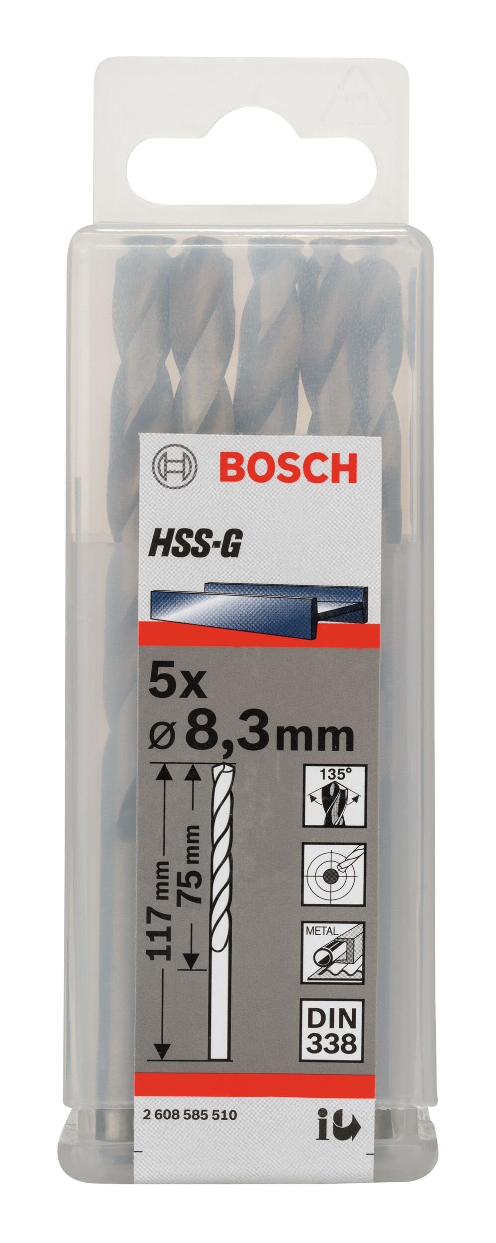 x (5 HSS-G 338) 5er-Pack x 75 mm (DIN Stück), 117 Metallbohrer, - - BOSCH 8,3