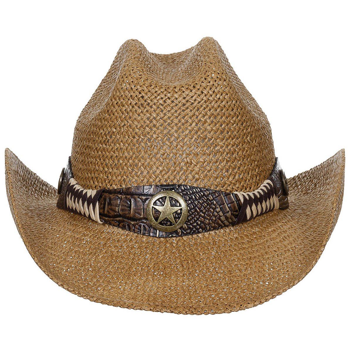 FoxOutdoor Strohhut Strohhut, Hutband mit "Georgia", braun Hutband, Style Western mit