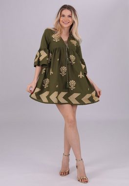 YC Fashion & Style Tunikakleid "Handgefertigte Boho-Chic Tunika mit Goldstickerei" (1 -tlg) Boho, Hippie, Stickereien, in Unifarbe, bequem zu tragen