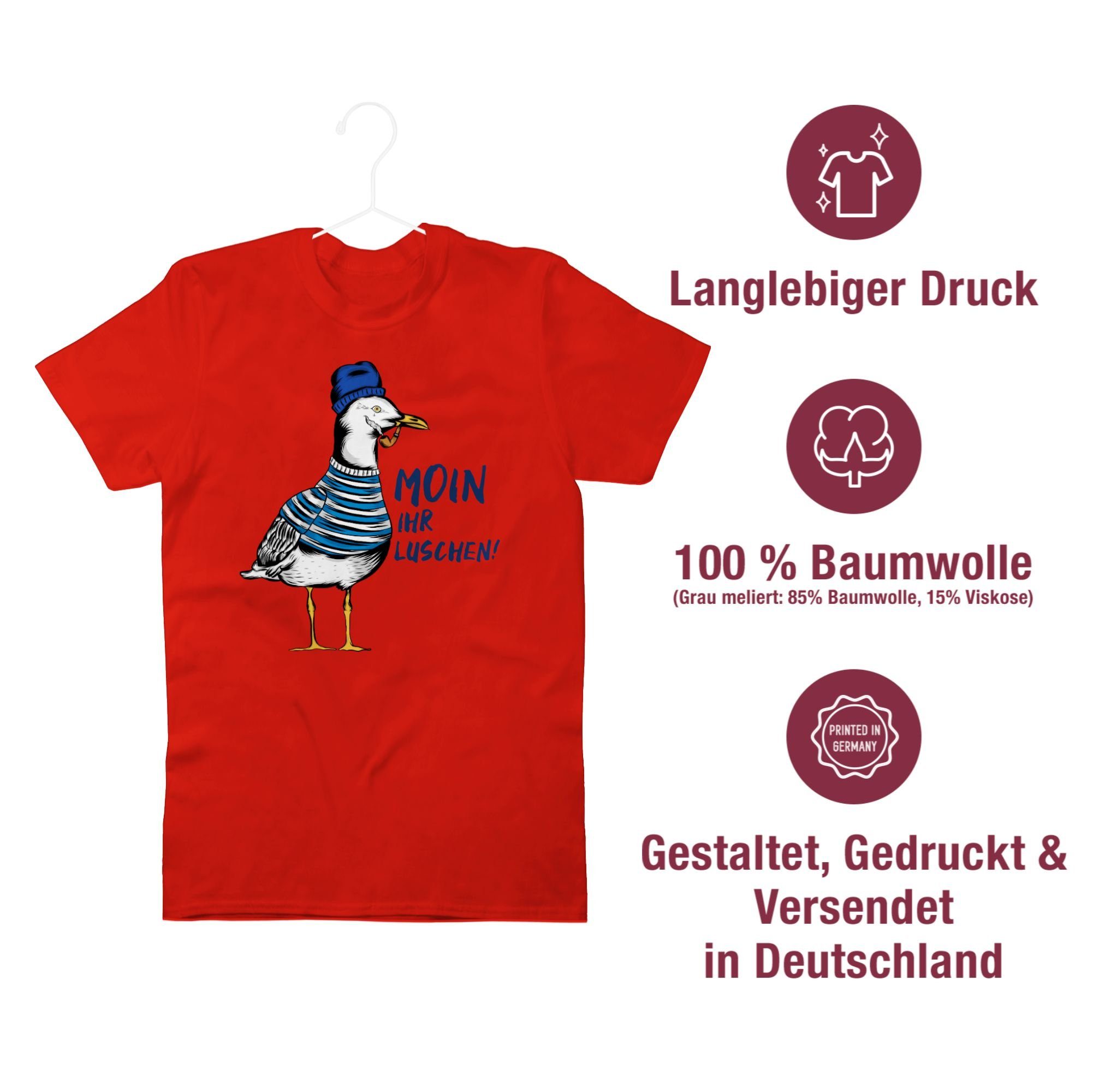 T-Shirt 2 Rot - Möwe Shirtracer Statement Coole Luschen Schwarz - Sprüche Moin ihr