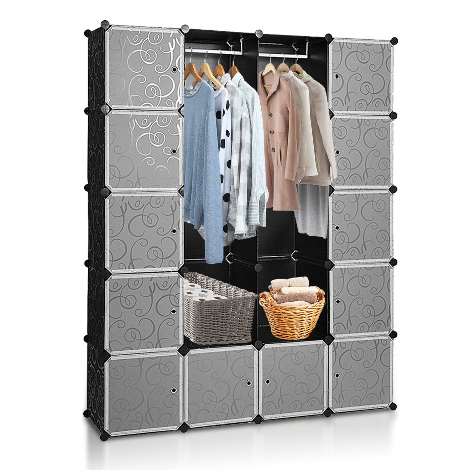 Clanmacy Kleiderschrank DIY Kombischrank Tragbarer Regalsystem günstig online kaufen