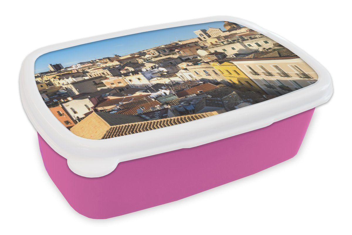 Kinder, MuchoWow Cagliari vom Mädchen, Brotbox Elefantenturm, auf Der Blick für rosa Brotdose Kunststoff Snackbox, (2-tlg), Erwachsene, Kunststoff, Lunchbox