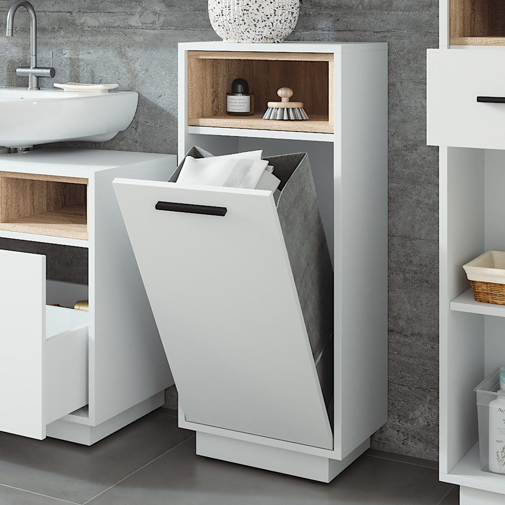 Vicco Wäscheschrank Beatrice, Weiß/Sonoma, 38 x 93 cm mit herausnehmbarer Innentasche (1-St)