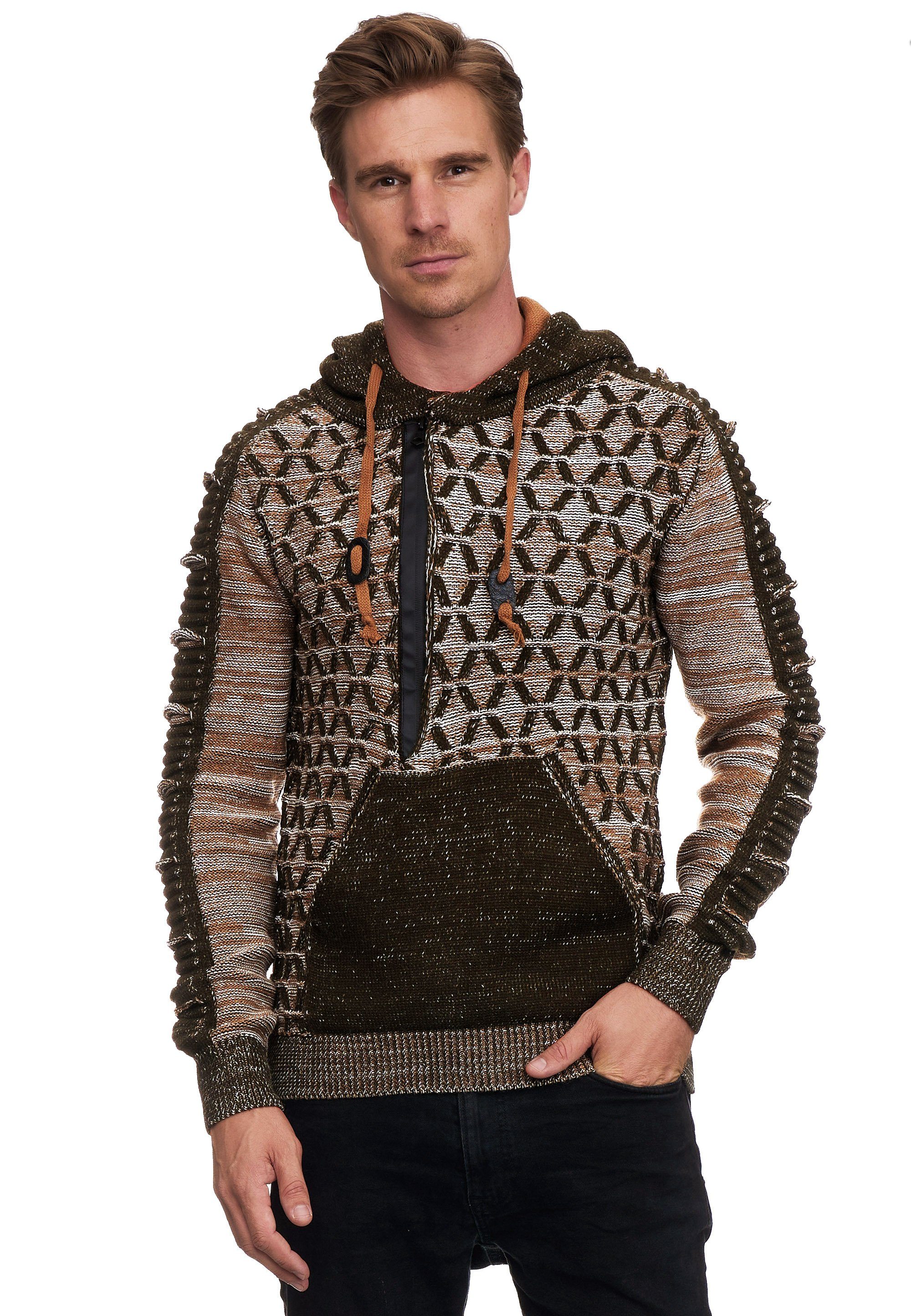 Rusty Neal Kapuzensweatshirt in ausgefallenem Design braun-mehrfarbig