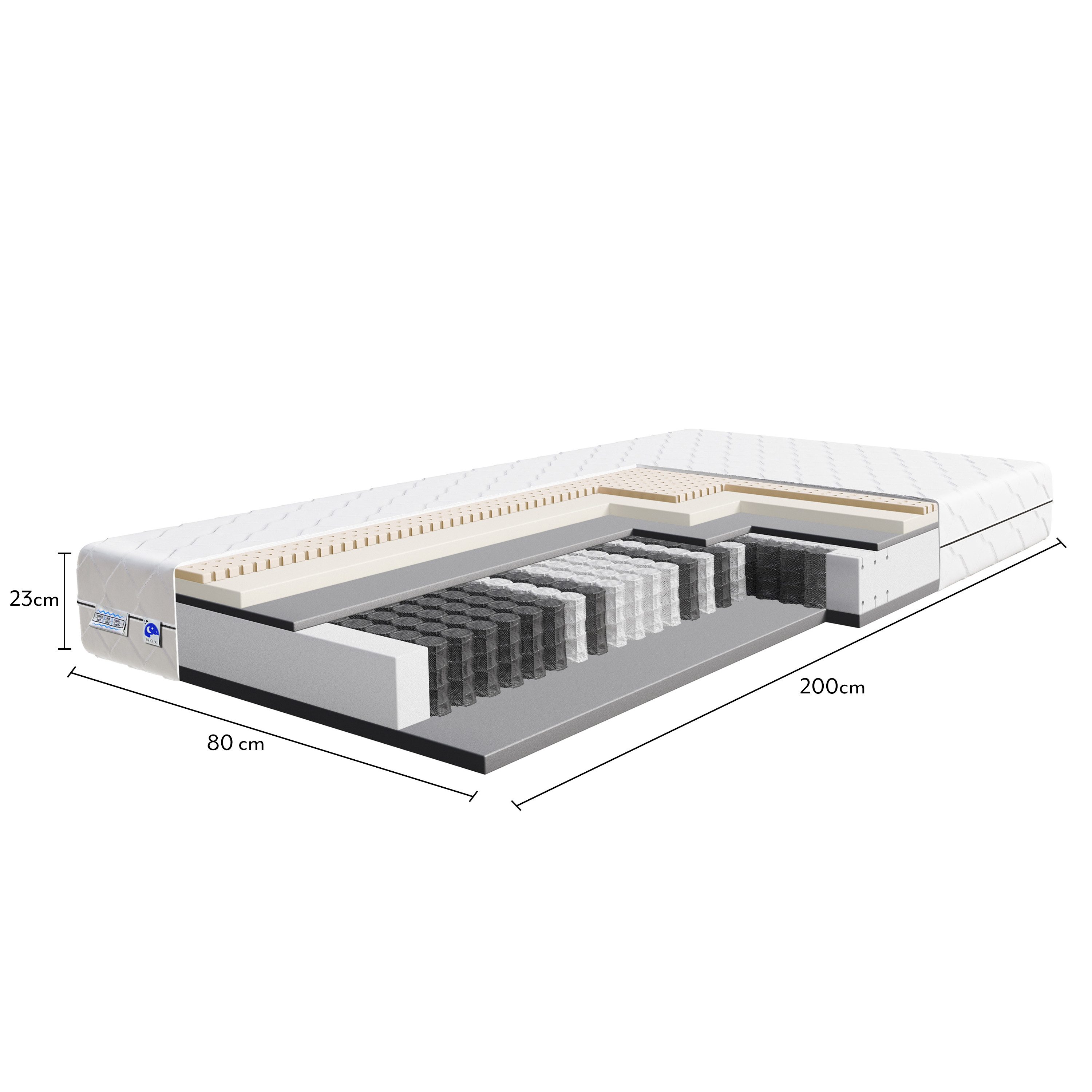 Taschenfederkernmatratze orthopädische 7-Zonen, zwei unterschiedlich feste Liegeseiten, TULENA, Wendematratze, Größe: 80 x 200 cm, H1 + H2 Basic – Bild 2 von 5